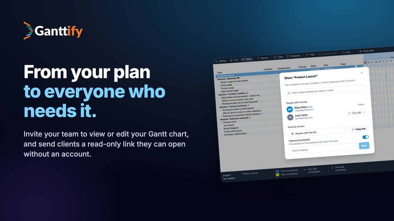 Share your Gantt chart with clients and your team